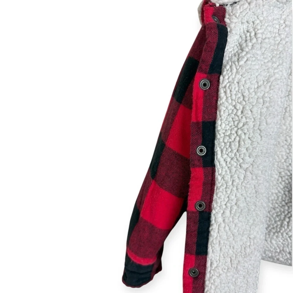 Red and Black Plaid Jacket with Sherpa Collar